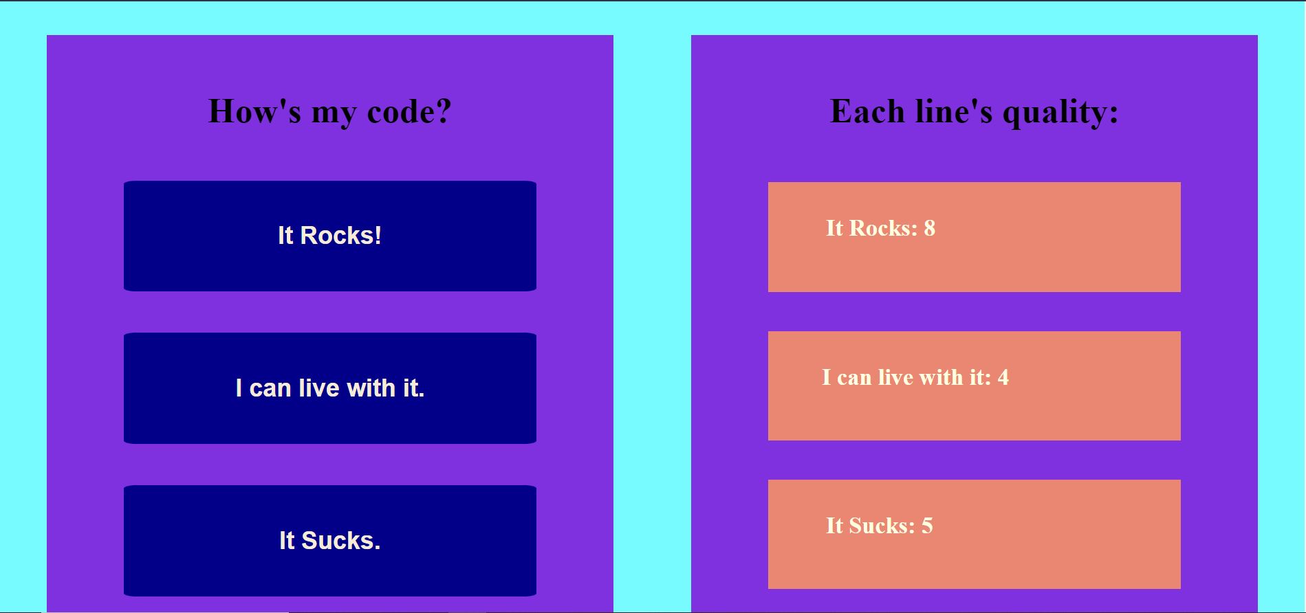 Code rater buttons and results